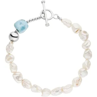 Perlenarmband ADRIANA "Schmuck Geschenk Silber 925 Armband Armkette Capri", blau (silberfarben, türkis, weiß, türkis), Armbänder, Damen, 19cm, Perlen Seide Silber 925 (Sterlingsilber), Perlen, Seide, Silber 925 (Sterlingsilber), Perlenarmband, Made in Germany - mit Larimar - mit Süßwasserzuchtperle