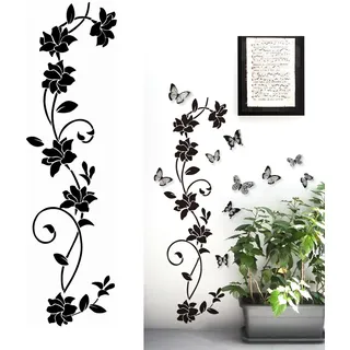 Kaket Wandtattoo Schwarze Blumenranken Wandaufkleber, Blumenmuster Wandtattoo, (2 St), Wohnzimmer, Schlafzimmer, Wanddekoration für Zuhause
