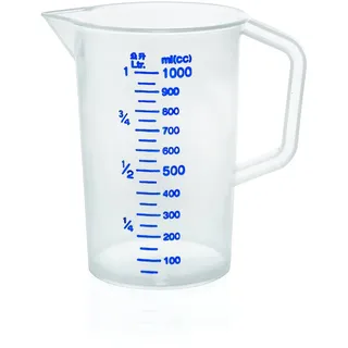 Transparenter Messbecher aus Polypropylen mit blauer Skalierung - mit 100 ml Skalierung in 5 unterschiedlichen Ausführungen/Inhalt: 0,5, 1, 2, 3 oder 5 Liter (Messbecher 1)
