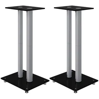 vidaXL Lautsprecher-Ständer 2 Stk. Schwarz & Silbern Hartglas 2 Säulen, vidaXL