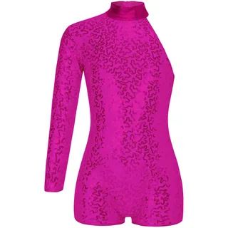 TiaoBug Mädchen Langarm Ballettanzug Rollkragen Ballett Trikot Pailletten Body mit Bein Gymnastikanzug Turnanzug Ballettkleidung gr. 110-164 Hot Pink M 134-140