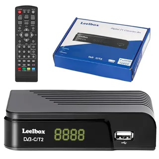 Kabel Receiver DVB-C/DVB-T2 Digitaler terrestrischer Decoder, Combo (HD1080p/H.264,MPEG-2,HDTV,SCART, USB 2.0, PVR) FullHD TV Kabelreceiver mit Fernbedienung und Kabel