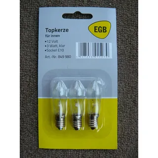 EGB 3 Stück Topkerze, Riffelkerze für Lichterkette 12V, 3W, Fassung E10