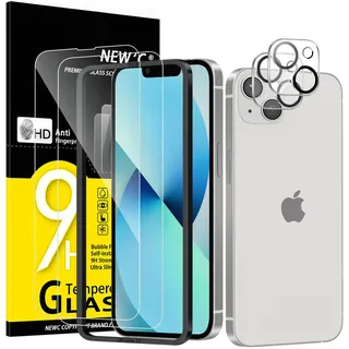 NEW'C 2x für iPhone 13 für Panzerglas (6,1 Zoll) und 2x Kamera Panzer Schutz Glas Kameraschutz für iPhone 13 (6,1 Zoll) -Einfaches Installationswerkzeug enthalten- kratzfest - 9H-Härteglas