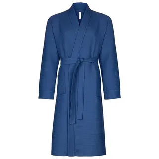 Taubert Bademantel Spa Thalasso, Baumwolle, zwei Taschen, Bindegürtel, mit Bindegürtel, Herren Kimono-Stil, 120cm, Baumwolle Pique blau XS