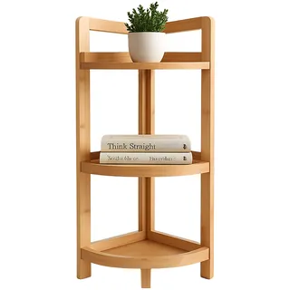 Relaxdays Eckregal Bambus, 3 halbrunde Ablagen, HBT: 77x23x23 cm, Standregal Bad & Küche, platzsparend, Natur,