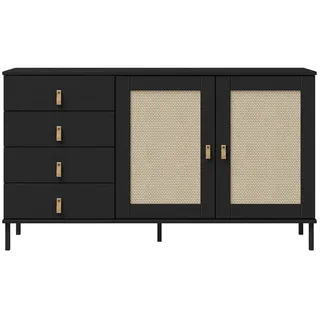 woodroom Valencia Sideboard schwarz – Kommode aus massiver Kiefer, lackiert, 140x80x40 cm – Design-Schrank mit 2 Türen & 4 Schubladen für stilvolle Wohnräume
