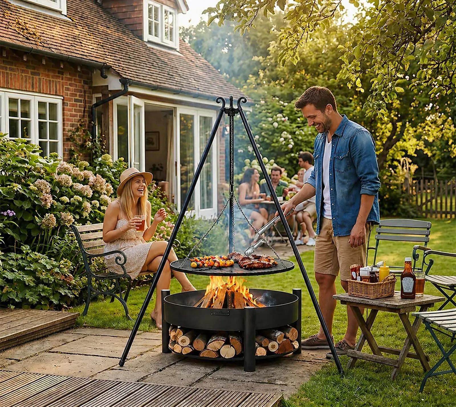 CookKing Schwenkgrill Set Montana 2 | mit Feuerschale, Dreibein und Grillrost - Schwarz