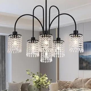 Deckenleuchte Kristall Hängelampe Art Decor Moderner Metall Kronleuchter Schwarz 6 Lichter - Ganeed