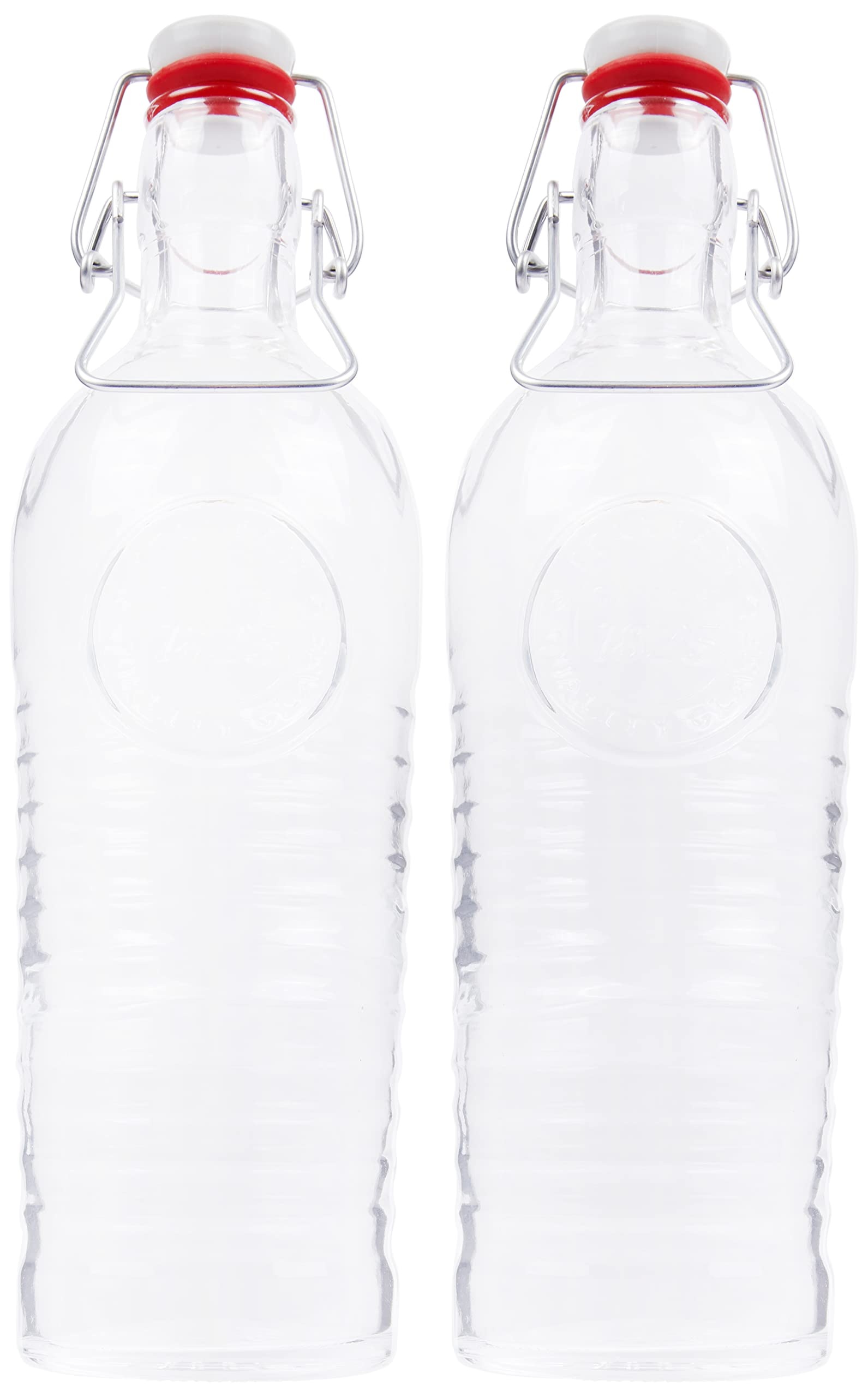 Bild 2er Set Glasflasche Officina 1825 - geriffelte 1,2 Liter Flasche mit Bügelverschluss und Relief Verzierung,