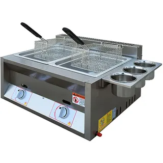Gasfritteuse, Gewerbliche Edelstahl Fritteuse mit Hoher Kapazität, Professionelle Gas Arbeitsplatten Küchenbratmaschine, Doppel Fritteuse für die Restaurant Heimküche