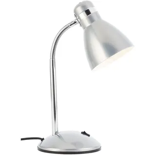 Lightbox silberfarbene Schreibtischlampe - 34 x 14 x 22 cm - Basic Tischleuchte mit schwenkbarem Kopf & Schalter - E27, max. 25 W - aus Metall/Kunststoff - in Silberfarben