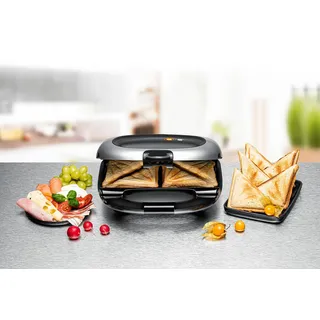 Rommelsbacher Sandwichmaker ST 1000, 950 W, für 2 American XL Toasts (ca. 12 x 12 cm) schwarz|silberfarben