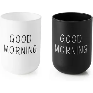 Lotbun Zahnputzbecher, 2 Stück, Kinder, Schwarz, Weiß, Kunststoff, Set, Reise, für Paare, Mundspülung, Wasser, einfache Tasse
