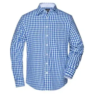 Langarm Karohemd Easy Care JN617, königs-blau/weiß, Größe L - blau - L