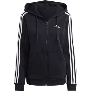 Adidas Damen Essentials 3-Stripes Full-Zip Fleece Hoodie, Black/White, M