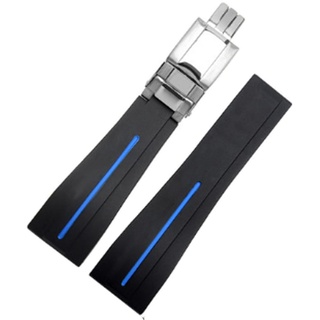 Richie strap 20 mm/21 mm Gummi-Uhrenarmband, Ersatzschnalle, passend für Rolex Yacht Master Oysterflex Submariner GMT Daytona 5513/16800/14060/16610/16613, Blau (silberfarbene Schnalle), 20 mm,