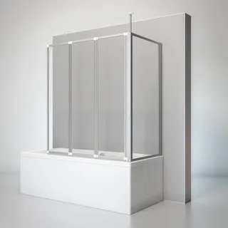 Schulte Duschabtrennung für Badewanne, 3-teilig mit Seitenwand, 129 x 140 cm, Seitenwand geeignet für eine Wannentiefe von 68 - 71 cm, Sicherheitsglas (esg) Klar hell, Alu-Natur