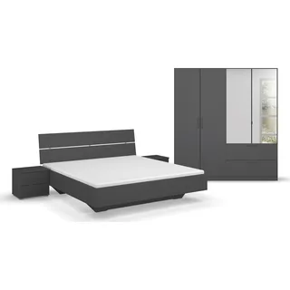 RAUCH Challenger (Set 4-teilig)", grau (grau metallic), Schrank mit Spiegel in 2 Breiten, Bett 3 Breiten, 2 Nachttische MADE GERMANY