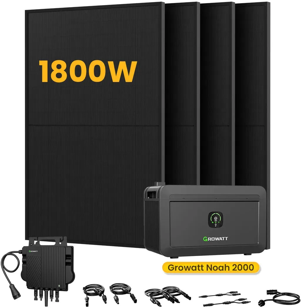 Growatt NOAH 2000 Batteriespeicher für Balkonkraftwerke, mit 4 x 450W Bifaziale Solarmodule,by Powerness - Growatt NOAH 2000 2048Wh + 800W Wechselrichter / Selbstabholung