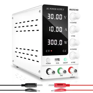 RUZIZAO Labornetzteil 30V 10A Regelbar Labornetzgerät Variablen Labor DC-Stromversorgungen Schaltnetzteil Geregeltes Hochpräzises 4-stelliges LED-Display 5V/2A USB-Anschluss