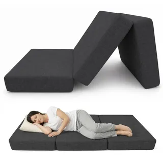 POKAR Klappmatratze 3-teilige Faltmatratze Camping Matratze Gästematratze Feldbett Klappbett Gästebett Bodenmatratze Schlafmatratze 140 x 195 x 15 cm, Anthrazit