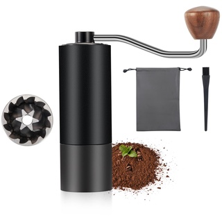 Kaffeemühle Manuell,Edelstahl Handkaffeemühle mit Kegelmahlwerk Mahlgrad und Holzgriff,Präzises Einstellbar Kaffee Handmühle für Espresso und Handgebrühter Kaffee,Fein Bis Grob Gemahlen, Extra-Bürsten