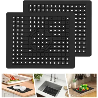 YQBFTC 2 Stück spülbeckeneinlage Gummi,31.4 x 26cm Spülbeckenmatte,Einlagen für spülbecken Matte,Sink Mat Spülmatte für Küche und Bad Spülbecken,Schützt die Oberfläche der Spüle und Geschirr(Schwarz)