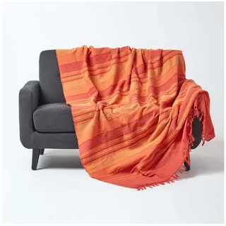Homescapes Tagesdecke Morocco, terracotta gestreift, 150 x 200 cm, orange-Terracotta mit Fransen