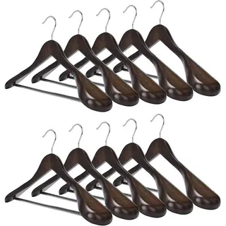 bestoop Kleiderbügel aus Holz 10 Stück, Holz Kleiderbügel für Anzug und Jacken, extra breiter Schulter mit Hosensteg, Mit rutschhemmendem Steg (Walnuss)