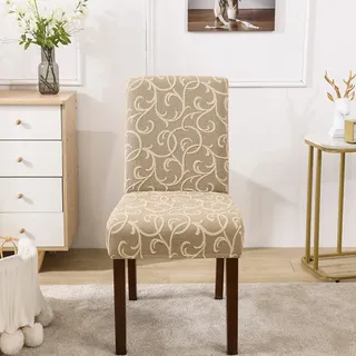 ZQMHCY Stuhlhussen Beige Jacquard Stuhlbezug Stretch Weiche Elasthan Hussen für Stühle Abnehmbare Waschbar Stuhlhusse Langlebig Universal Chair Cover Sehr Pflegeleicht 2 Stück