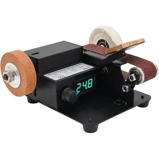 350W Mini Bandschleifer mit 10 Schleifbänder Elektrischer Schleifer 10.000 U/min Stufenlose Steuerung LCD-Anzeige Stand-Band-Tellerschleifer für
