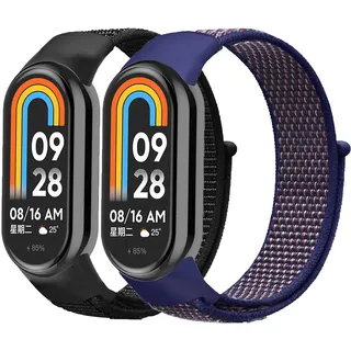 SOLOLUP 2 Stück Nylon Armband für Xiaomi Smart Band 10/9/8 Armband Damen Herren,Verstellbares Elastisch Uhrenarmband Geflochtenes Sportarmband Ersatz Armband für Xiaomi Miband 8/Mi Band 9/Miband 10
