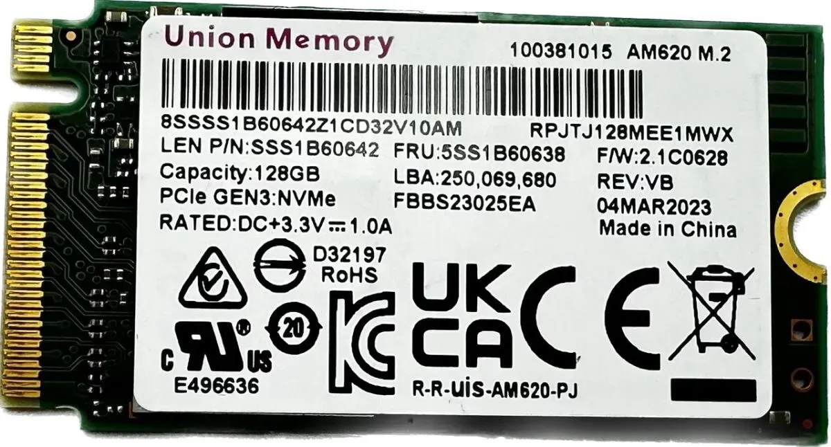 Union Memory AM620 128GB M.2 NVMe SSD PCIe 3.0 x4 2242