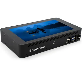 BerryBase Gehäuse für Raspberry Pi 5 & 7-Zoll Touchscreen V1, VESA 75/100, Aluminium, Stahl, schwarz,
