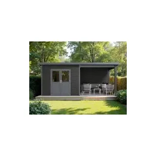 WPC Gartenhaus Linia 5628 mit Anbaudach und Rückwand, inkl. Dachrinnen-Set, Anthrazit 100€ Rabattcode