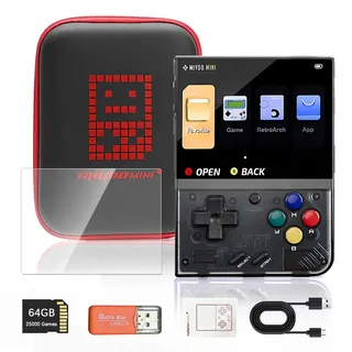 Miyoo Mini Plus, Handheld-Spielkonsole mit 64G TF-Karte 25000+Games, 3.5 Zoll IPS, Unterstützung WiFi, Tragbare Spielkonsole mit Open Source System, Mit Storage Bag, 3000 mAh Akku