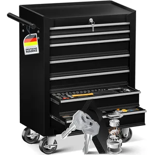 MASKO® Werkstattwagen - 7 Schubladen, schwarz | Abschließbar | Massives Metall | Mobiler Werkzeug-Wagen ohne Werkzeug | Profi Werkstatt-Wagen unbestückt| Rollwagen zur Werkzeugaufbewahrung mit Schloss