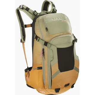 EVOC FR TRAIL WOMEN 20 Protektor Rucksack Backpack für Bike-Touren & Trails (Größe: S, 20L Stauraum, LITESHIELD Rückenprotektor TÜV/GS zertifiziert, Trinkblasenfach bis 3L), Hell Olive/Lehm Gelb