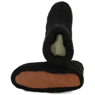 Hausschuhe Hüttenschuhe Lammfell Schafwolle Schaffell Wildleder Schwarz Gr.36-47 - 47 - schwarz
