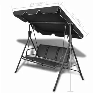 vidaXL Hollywoodschaukel mit Dach schwarz  3-Sitzer