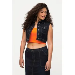 Ulla Popken Jeansweste Jeansweste kurz Slim Hemdkragen ärmellos recycelt grau 46
