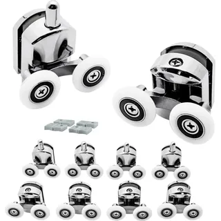 ruhhy Duschtürrollen Set 4 Oberrolle und 4 Unterrolle Rostbeständig Duschkabine Rollen 22900 Duschkabinenräder 8 Stück Chrom