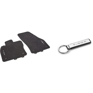 Volkswagen 2GA06150082V Allwetterfußmatten Gummi Fußmatten 4X Gummimatten, Schwarz & 2GA087010 T-ROC Original VW Schlüsselanhänger Keyring Metall Anhänger Silber schwarz