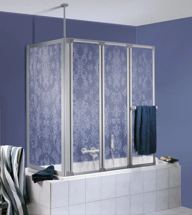 HSK gerahmte Badewannenaufsatz mit Seitenwand „Prima“ 41 / 40 / 40 cm Glas Tropfen hell (Kunstglas), Profile Pergamon