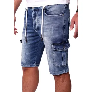 Reslad Jeansshorts Reslad Cargo Jeans Shorts Herren Kurze Hosen Sommer - Sweathose in Cargo-Shorts Sweatjeans Jeansbermudas Stretch Jeans-Hose blau 29