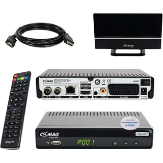 Sky Vision Comag SL65T2 DVBT2 Receiver Bundle mit aktiver DVBT2 Antenne, DVB-T2 Receiver mit Aufnahmefunktion und Dolby Digital Plus Unterstützung, 12V-Netzteil, Ideal für Camping, PVR Ready