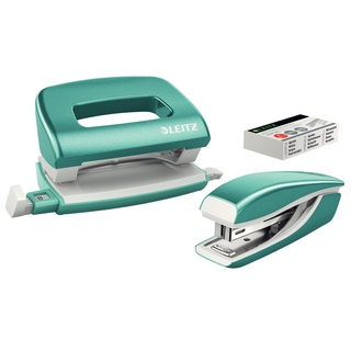 Leitz Locher und Heftgeräte Set NeXXt WOW 5561 eisblau-metallic