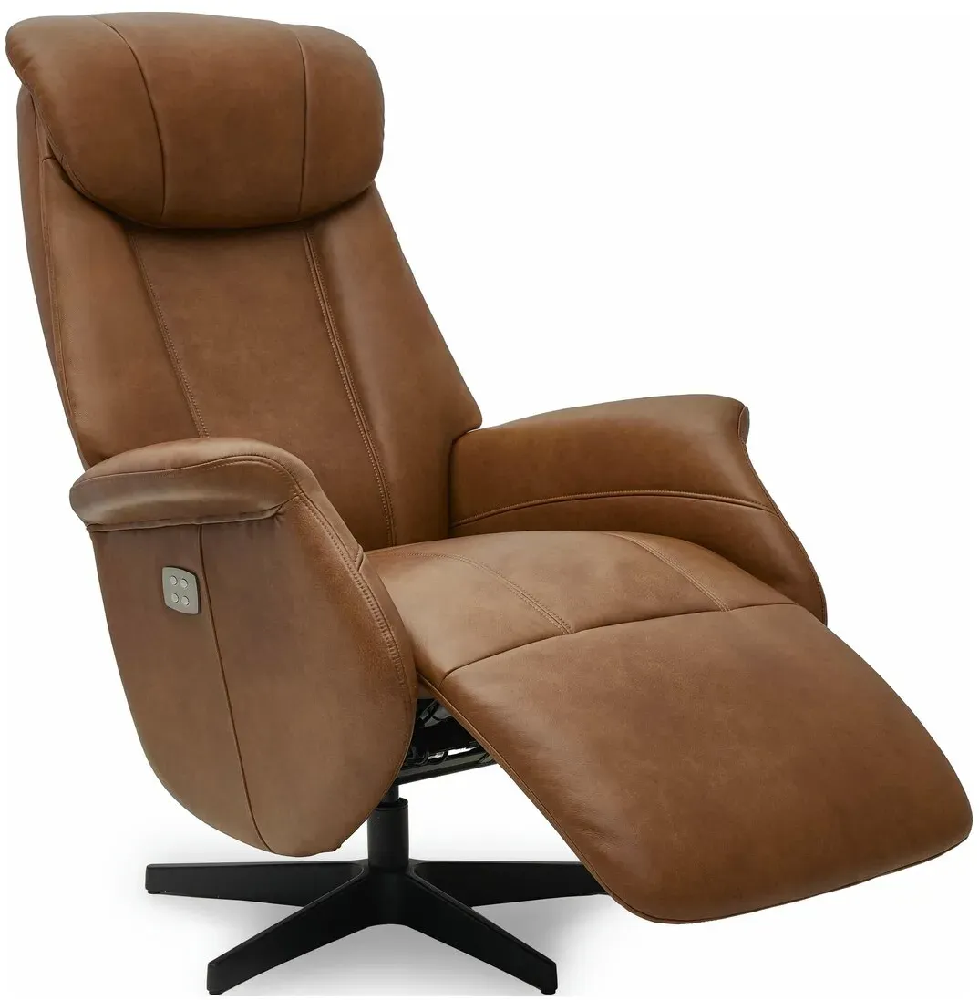 Relaxsessel Azano elektrisch Leder Cognac - Drehsessel mit Liegefunktion & Fußstütze