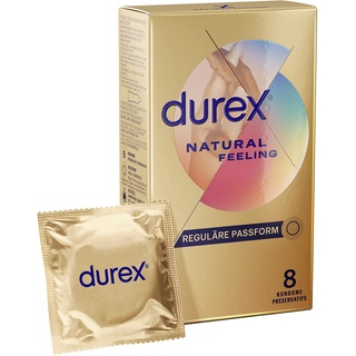 DUREX Natural Feeling Kondome – Latexfreie Kondome aus Real-Feel-Material & mit anatomischer Easy-On-Form – 8er Pack (1 x 8 Stück)